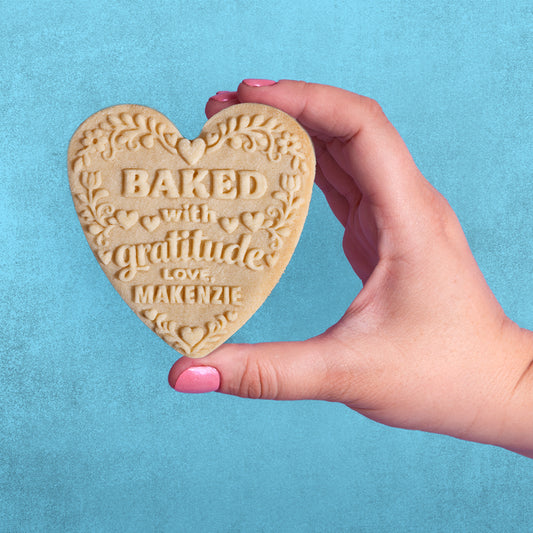 Baked With Gratitude Heart Cookie Stamp (Custom)