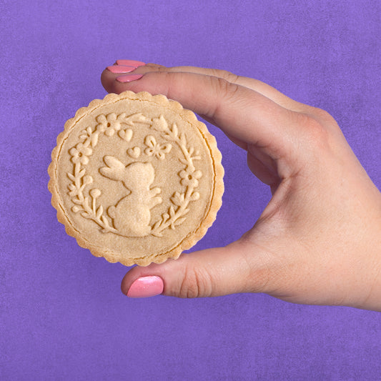 Embossed Easter Cookie Stamp - Bunny Wreath