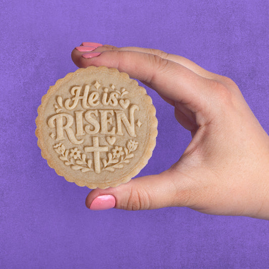 Embossed Easter Cookie Stamp - He is Risen Circle