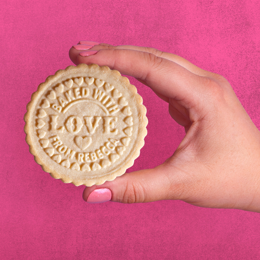 Valentines Day Cookie Stamp - Customizable Baked With Love Hearts