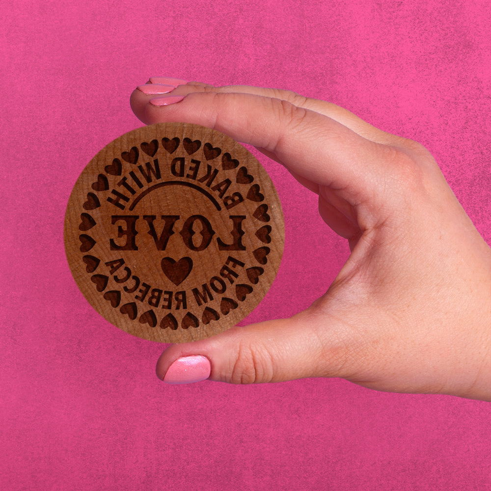 Valentines Day Cookie Stamp - Customizable Baked With Love Hearts
