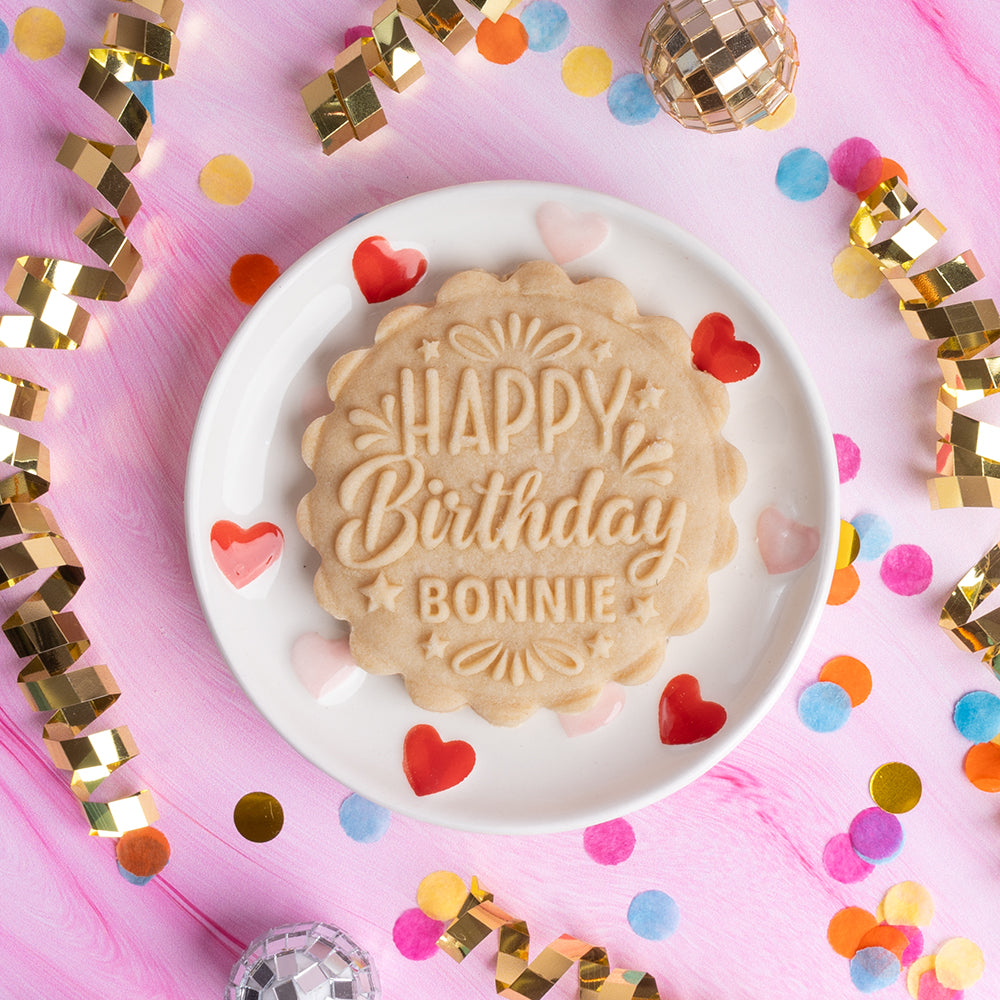 Embossed Birthday Cookie Stamp - "HBD" HAPPY BIRTHDAY
