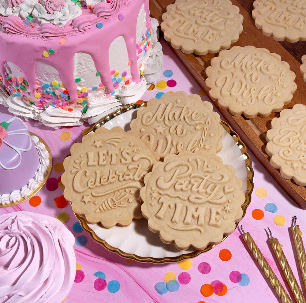 Embossed Birthday Cookie Stamp - "HBD" HAPPY BIRTHDAY