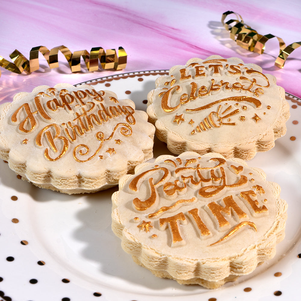 Embossed Birthday Cookie Stamp - "HBD" HAPPY BIRTHDAY