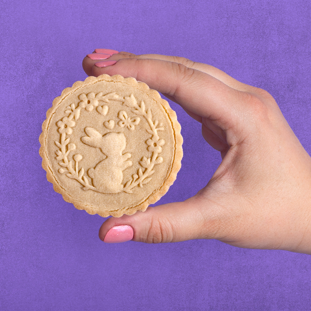 Embossed Easter Cookie Stamp - Bunny Wreath