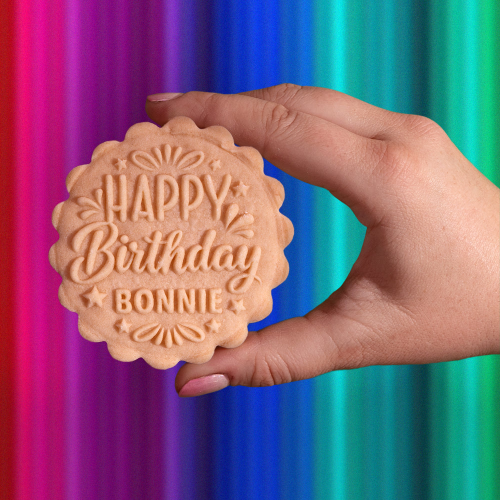 Embossed Birthday Cookie Stamp - "HBD" HAPPY BIRTHDAY